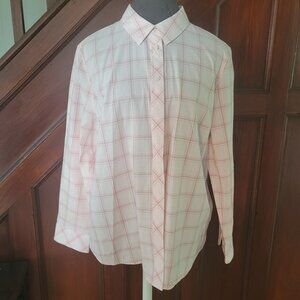 Talbots Pink Plaid Button-Down Shirt Size XLP Cotton/Polyester Womens